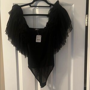 Free People Black Ruffled Intimately Bodysuit